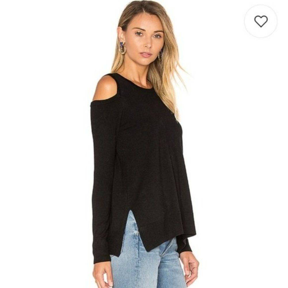 Central Park West Cold Shoulder Knit Top in Black Sz XS